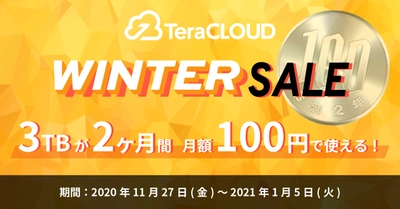 3TBが2ヶ月間【100円】！国産クラウドストレージ「TeraCLOUD」、ウィンターセールを11月27日(金)から開催！