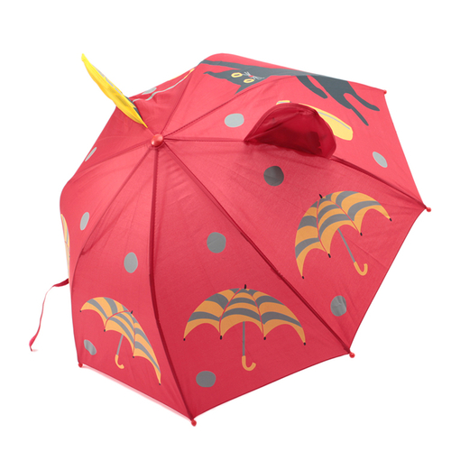 「キッズ傘 Cat RD」傘や長靴でじゃれている猫のあどけない表情が愛らしいキッズ傘。