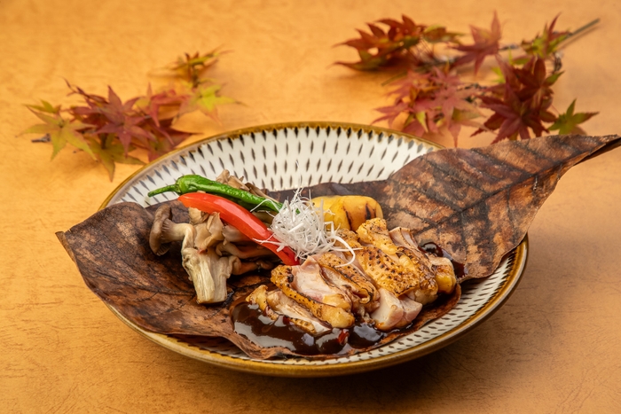 黒さつま鶏の朴葉味噌焼き