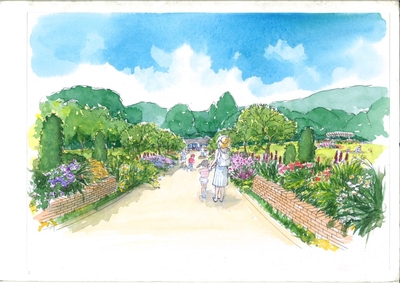 コンテスト花壇によって花々で彩られた代々木公園オリンピック記念宿舎前庭（イメージ）