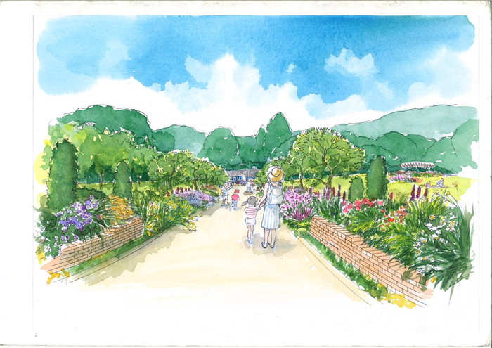 コンテスト花壇によって花々で彩られた代々木公園オリンピック記念宿舎前庭（イメージ）