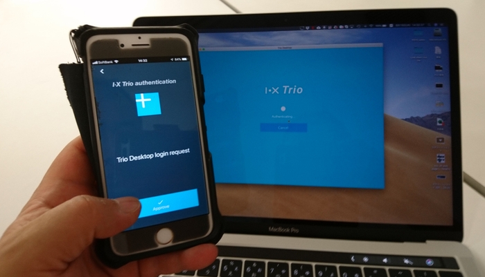 Trioモバイル認証操作画面及びTrioデスクトップ画面
