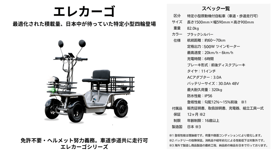 エレカーゴ(スペック一覧)