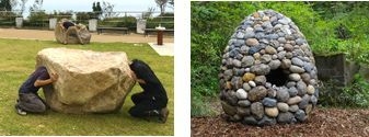 【左】黒川 岳「石の音を聴く」 記念碑台 【右】榮 建太郎「いしのたね」 六甲オルゴールミュージアム