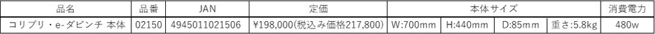 コリブリeダビンチ本体一覧表