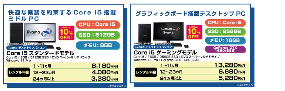 レンタルPC人気の指定モデル デスクトップパソコン