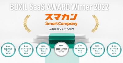 人事評価と目標管理のスマカン、「BOXIL SaaS AWARD Winter 2022」人事評価システム部門で「Good Service」ほか6つのNo.1に選出