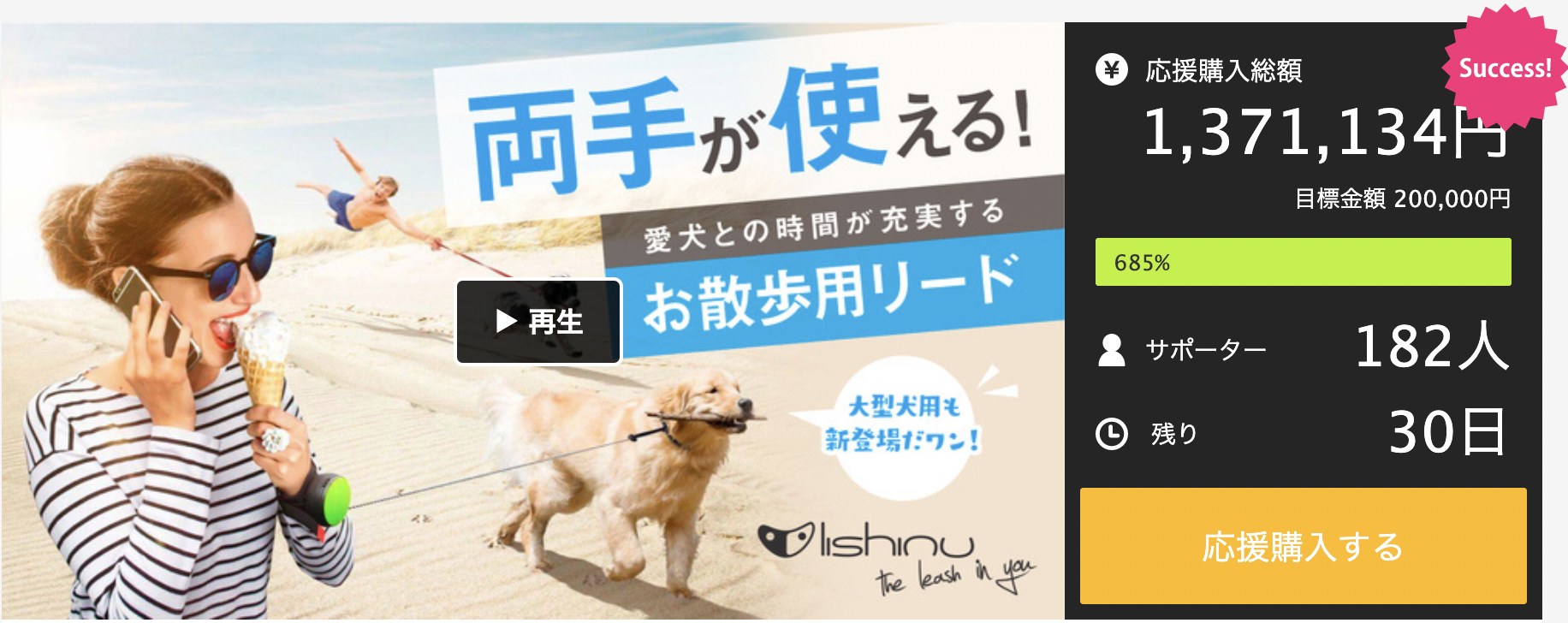 両手が使える次世代ペット用リード「Lishinu3」 Makuakeでの購入者が