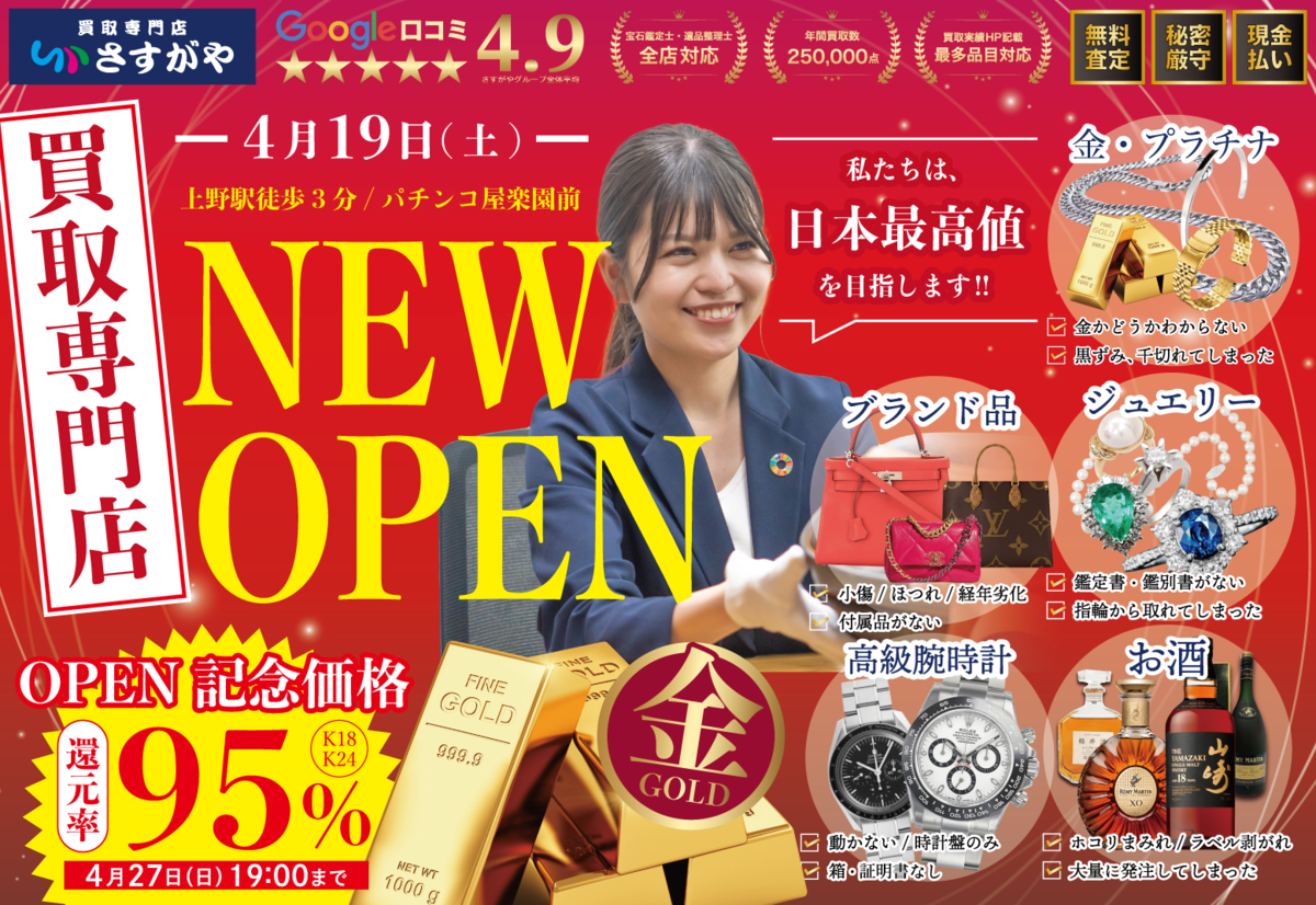 【買取専門店】さすがや上野御徒町店OPEN