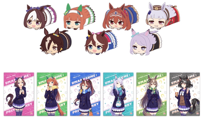 もちころりん ぬいぐるみマスコット7種セット(上)、BIGタオル(全6種)(下)(C)Cygames, Inc.