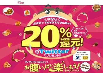 《年末年始に嬉しいお得な外食キャンペーン！》 対象の飲食店利用で20％還元＆Twitterでプレゼントが当たる 『TOYOTA Walletでお腹いっぱい楽しもう！キャンペーン』開始 　2021年12月13日(月)から