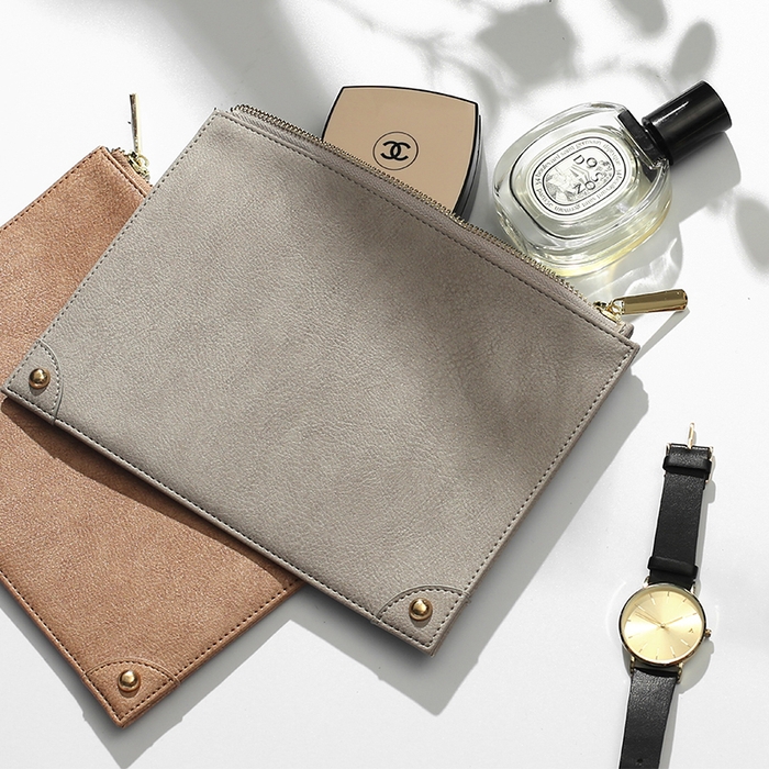 フラットポーチ ベージュ/グレー