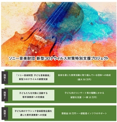 ソニー音楽財団 新型コロナウイルス対策特別支援プロジェクト 　子どもへの音楽を通した教育活動を行う団体、 子どもたちを対象に活動する若手演奏家への支援を実施