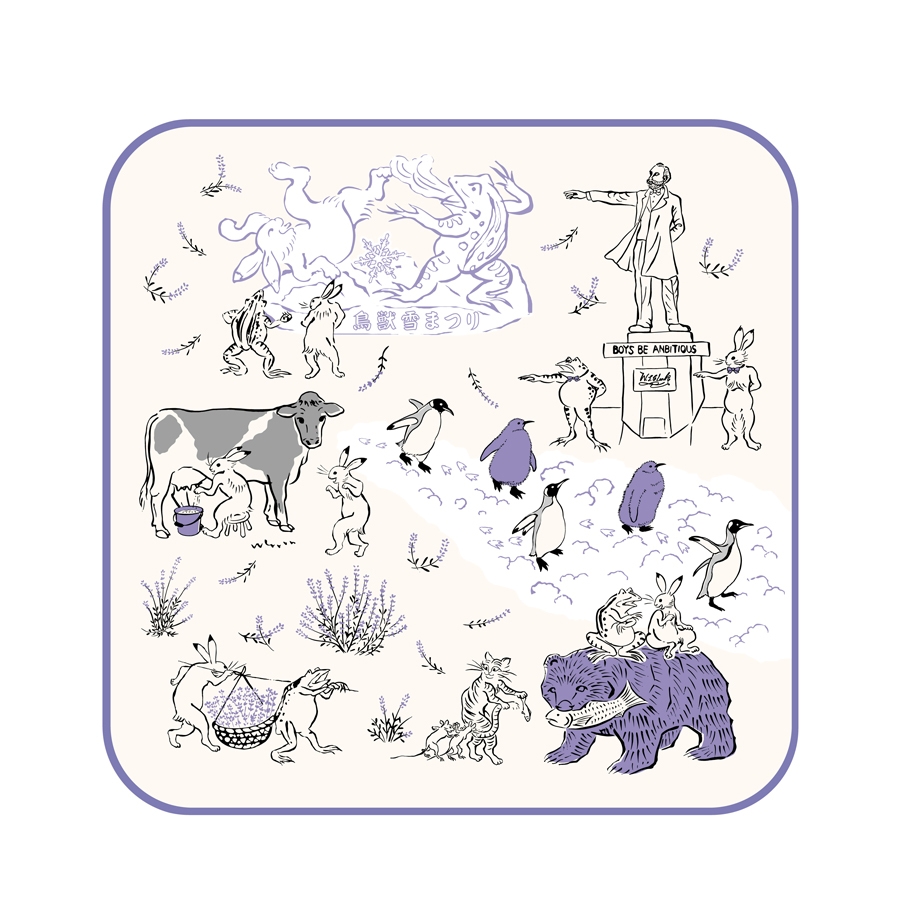 北海道×鳥獣戯画 たおるはんかち