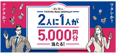 『2月・3月は「TOYOTA Wallet QUICPay」で2人に1人が5,000円分当たる!キャンペーン』