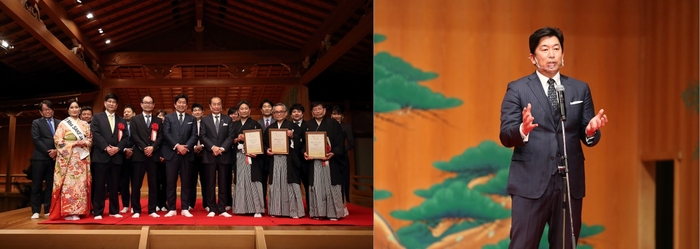 左:式典に参加した協会蔵元や関係者 右:協会 代表理事 永井則吉