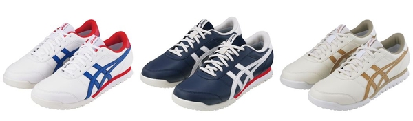 「GEL-PRESHOT CLASSIC 4」 左から、ホワイト/ツナブルー ミッドナイト/ホワイト バーチ/ピュアゴールド