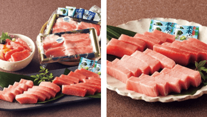 近大マグロお刺身・丼の具セット(左)、近大マグロお刺身(右)