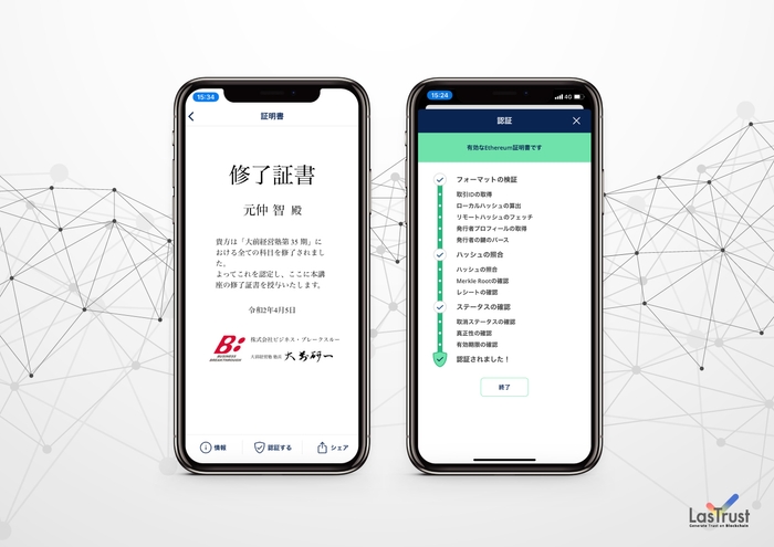 ブロックチェーン修了証書のイメージ