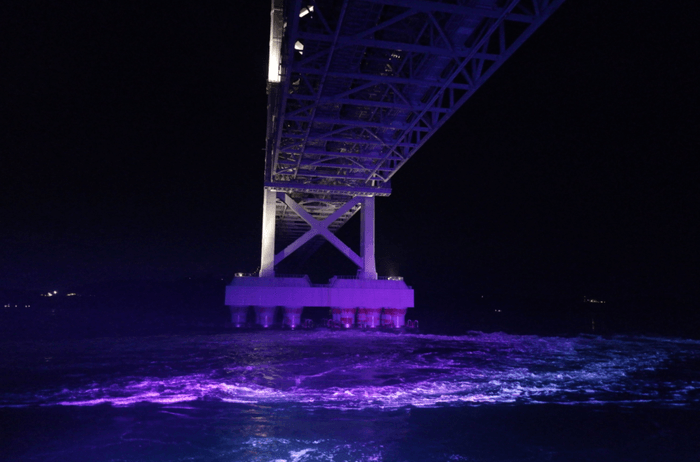 LEDライトで照らされた海面