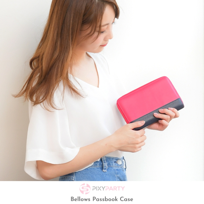 Pixy Party 本革 磁気防止じゃばら通帳ケース