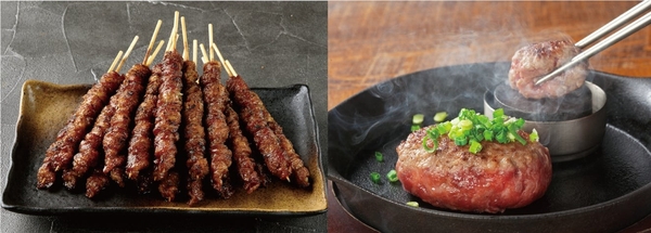 左「とりかわ長政」：博多本格とりかわ 右「極味や博多駅地下街店」：生ハンバーグ