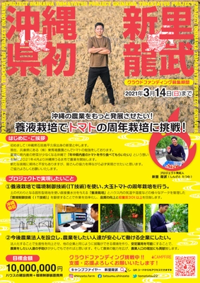 沖縄県初「養液栽培でトマトの周年栽培」に挑戦！ クラウドファンディング開始　 農家出身で農業嫌いだった男が地元農業の発展を願い起業