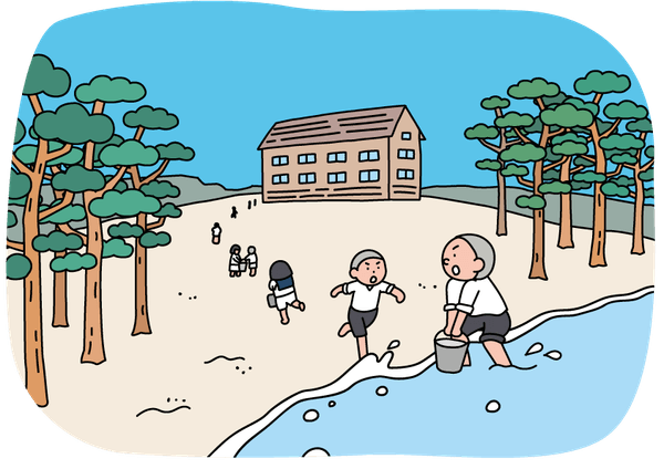 過去大浜海岸でのバケツリレーのイメージ