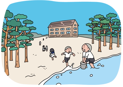 新しい大亀プールで地元中学生がバケツリレーで海水運び！？