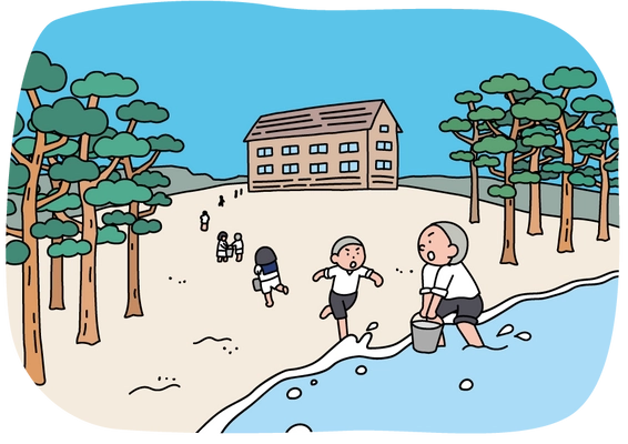 新しい大亀プールで地元中学生がバケツリレーで海水運び！？
