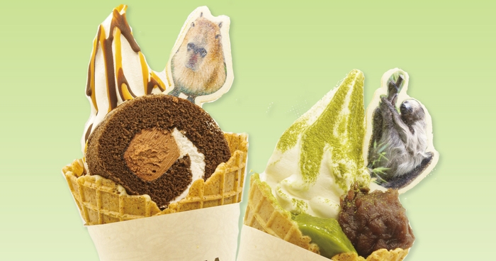 カピバラとナマケモノをモチーフにしたアニマルサンデー(左:カピバラ、右:ナマケモノ)