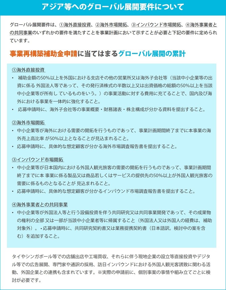 アジア等へのグローバル展開要件について