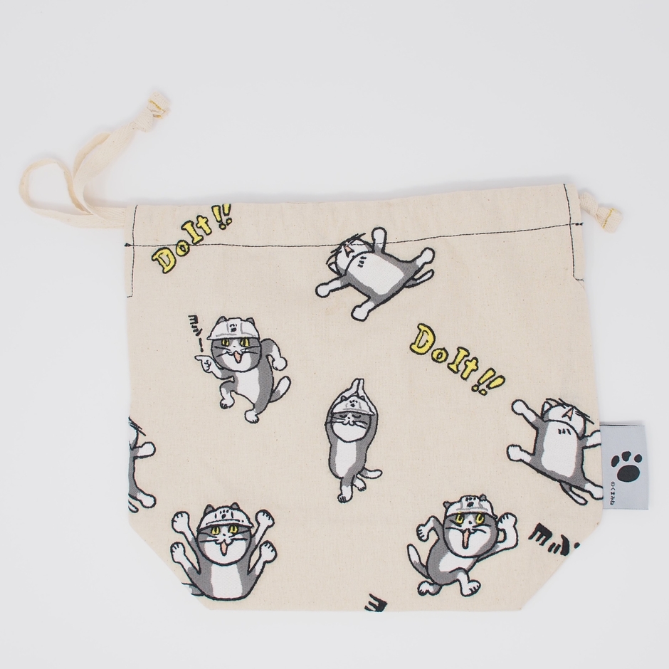 仕事猫 刺繍総柄巾着(1)