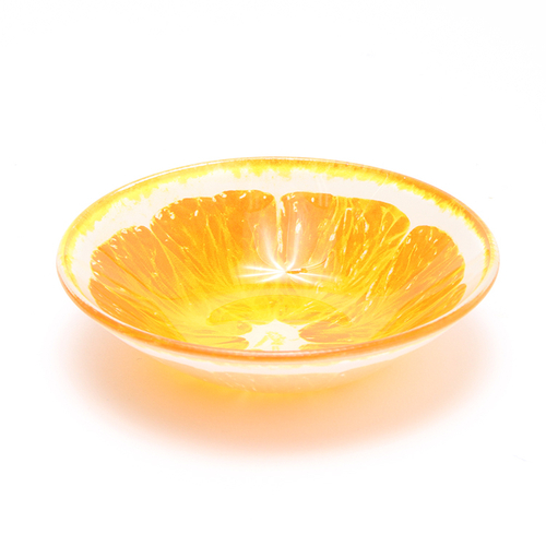 「ガラスフルーツボウル オレンジ」価格：352円／サイズ：W13.8×D3.9×H19.6cm