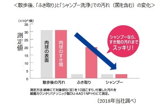 散歩後「ふき取り」と「シャンプー洗浄」での汚れ(菌を含む)の変化