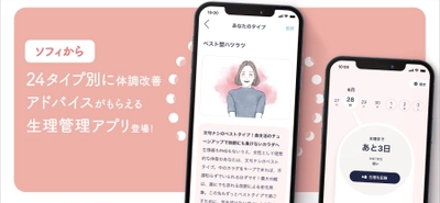生理痛やPMS※1の悩みを24タイプ別の体調改善アドバイスで サポートする生理管理アプリ　 アプリ『ソフィ 生理日管理＆生理不調ケア』新登場 Android版・Apple版ともに無料配信開始