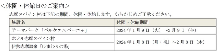 志摩スペイン村休園日