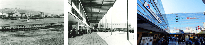 1952年当時の横浜駅西口(左)・1956年当時の横浜駅西口(中央)・現在の横浜駅西口(右)