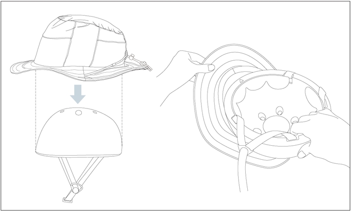 ソフトシェル帽体にヘルメットカバーを装着	