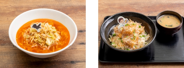 ▲烏野の胡椒で辛さ増し増しピリ辛担々麺/▲岩泉の揚げ出し豆腐と鶏そぼろ餡かけ丼