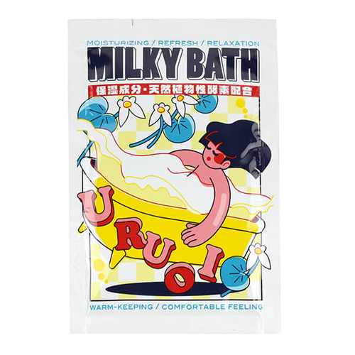 【NEW】「バスソルト MILKY BATH」価格：132円／内容量：25g／乳白色のお湯と心地よいミルキーハーブの香り、保湿成分と天然植物性酵素配合。
