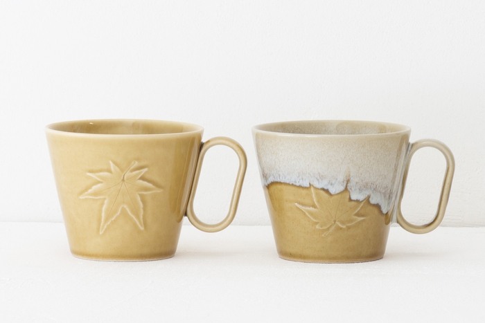 生涯を添い遂げるマグ 宮島御砂焼 対厳堂 もみじ紋 浮葉