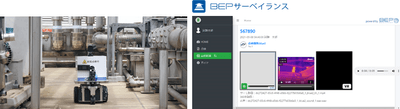 施設内を自動巡回するAGV(左)と「BEPサーベイランス」の管理画面(右)のイメージ