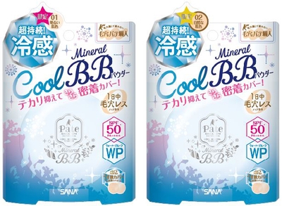 (写真左から)毛穴パテ職人 ミネラルBBパウダー COOL 01 明るい肌色、02 自然な肌色