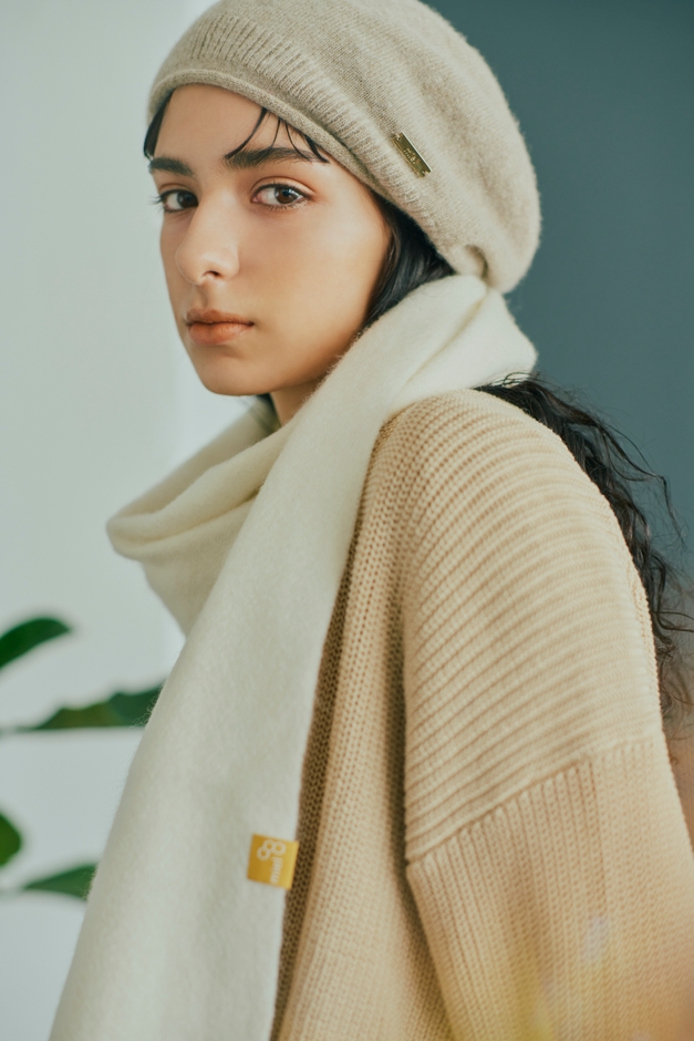 洗えるカシミヤ100% ニットベレー帽 エクルベージュ