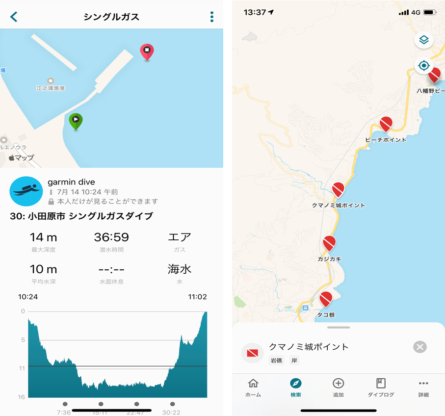 Garmin Dive APP(画面)