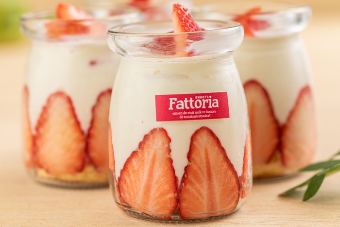 【ボトルチーズケーキ】上品な甘さと塩味を感じるチーズクリームとフルーツのコラボレーション。爽やかで飽きのこない見た目も可愛らしいチーズケーキ。