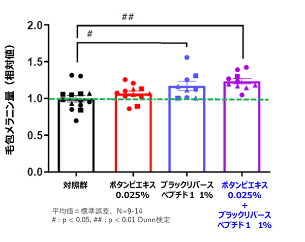 図１．毛包におけるメラニン量への影響