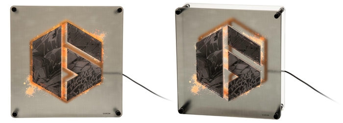 ストリートファイター SF6ロゴ LEDネオン風アートライト(左から:消灯/正面、消灯/斜め)