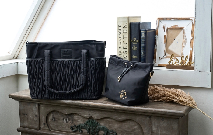 巾着ショルダーバッグ付き 2個持ち解消トート/ブラック